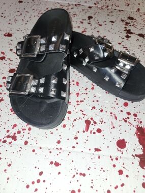Steve Madden Black Studded Double-Buckle Slide Sandals